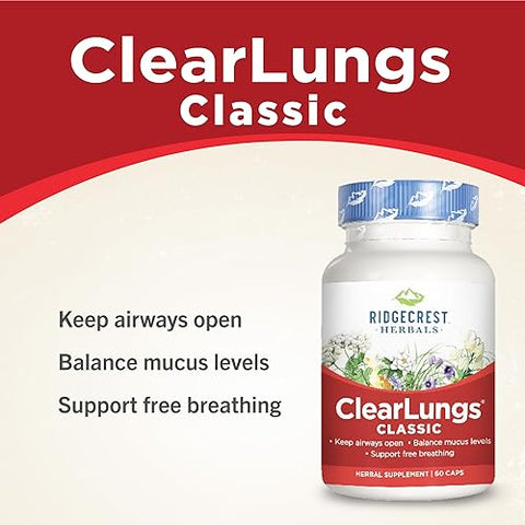 RidgeCrest Herbals - Ridgecrest Herbal Clearlungs Classic Red Label – 60 Cápsulas (3 Pacotes) | Melhorar a Respiração | Herbal Clearlungs Classic Red Label | 180 Cápsulas no Total