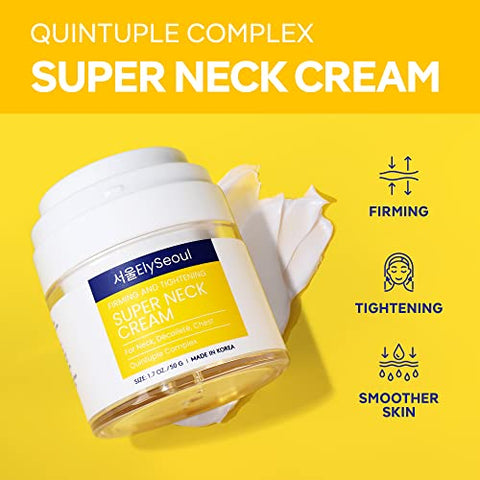 ElySeoul - Creme Anti-Rugas Super Neck Chest – Firmeza Avançada e Levantamento – Cuidados com a Pele Coreana Anti-Envelhecimento com Colágeno Ácido Hialurônico Niacinamida