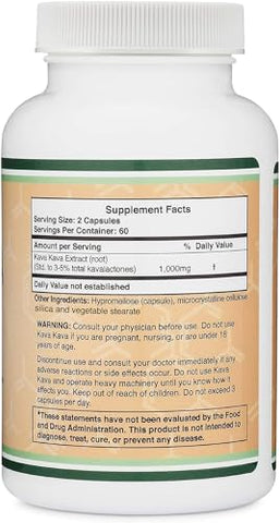 Double Wood Supplements - Cápsulas de Kava Kava 1.000mg por Porção, 120 Unidades (Extrato de Raiz de Kava Potente com 3-5%% de Kavalactonas) Extrato de Raiz de Kava em Pó para Relaxamento (Sem OGM, Adequado para Veganos) por Double Wood