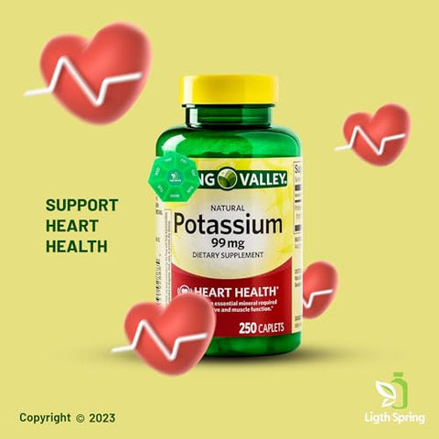 LightSpring - Potássio 99 mg, 250 Comprimidos – Pacote com Vitaminas Exclusivas