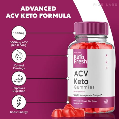 rize labs - Keto Fresh ACV Gummies – Gomas de Vinagre de Maçã para Perda de Peso Avançada, Aumenta Energia, Melhora o Sono e Previne Fadiga (60 g)