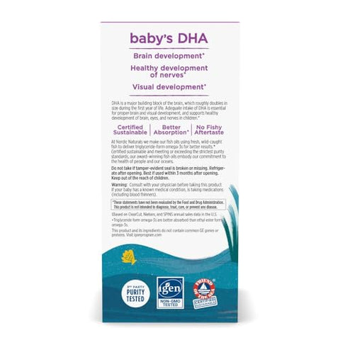 Baby’s DHA – Ômega-3 1050 mg, Vitamina D3 300 UI – Suporte para o Cérebro e Visão – 4 oz (118 ml) - Nordic Naturals
