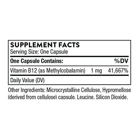 Vitamina B12 – Methylcobalamina – Suporte para Coração e Saúde Nervosa, Função das Células Sanguíneas, Sono Saudável e Metilação – Livre de Glúten, Soja e Laticínios – 60 Cápsulas - THORNE