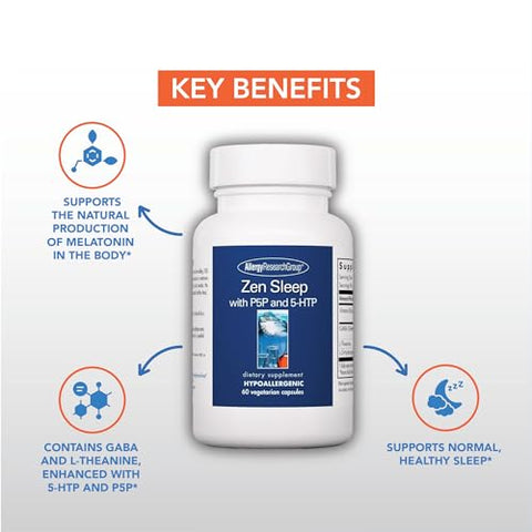 Zen Sleep – Suporte para um Sono Saudável, P5P, 5-HTP, GABA, L-Theanine, Equilíbrio do Sistema Nervoso, Cápsulas Vegetarianas – 60 Unidades - Allergy Research Group