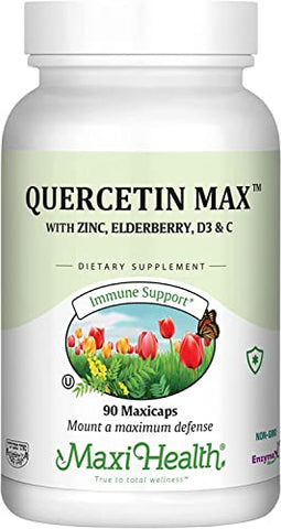 Quercetin 500mg com Zinco 30mg, Vitamina C 1000mg, Vitamina D 2500 UI, Sabugueiro 125mg – Suplemento Vegetariano para Adultos Certificado Kosher – 90 Cápsulas Vegetais - Maxi Health