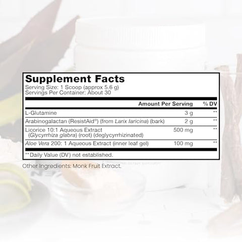 Defesa do Intestino Permeável – Suplemento para Saúde Intestinal com L-Glutamina, Extrato de Raiz de Alcaçuz, Folha de Aloe Vera, Arabinogalactano – (30 Porções, 168g) - Pure Therapro Rx