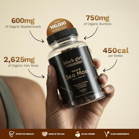 Black Girl Vitamins - Vitaminas para Meninas Negras | Gomas de Algas Marinhas – Sea Moss Irlandês com Bladderwrack | 60 g
