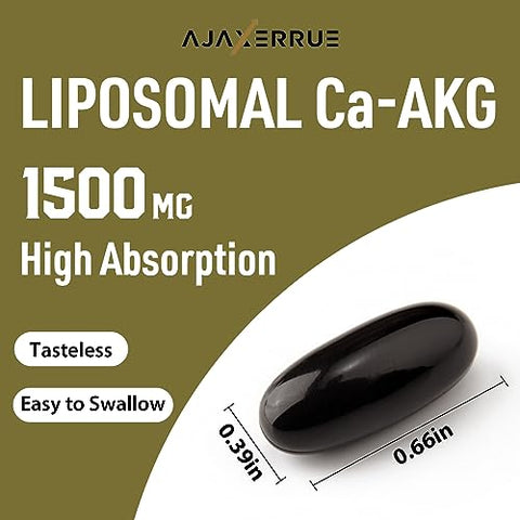 AJAXERRUE - Suplemento de Cálcio Lipossomal AKG 1500 MG (Ácido Alfa-Cetoglutárico), Alta Absorção, Mais Eficaz que AAKG, Ca AKG para Longevidade, Defesa contra o Envelhecimento, Energia Celular, Metabolismo – Marca Liposomal Calcium AKG