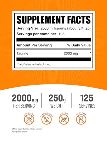 com Taurine em Pó – Suplemento de Taurina, 2000mg de Taurina – Suplemento de Aminoácidos para Energia – Sem Sabor - BulkSupplements