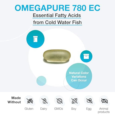OmegaPure 780 EC – Óleo de Peixe Ômega 3 Certificado Alaskan IFOS Five-Star – Suporte à Saúde das Articulações, Cardiovascular e Cerebral (120 cápsulas) - XYMOGEN