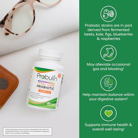 Total Care Pre Pro Postbiotic – 20 Bilhões CFU, 60 Cápsulas Veganas (Embalagem de 1) - Probulin
