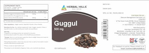 Cápsula de Guggul com Extrato de Arjuna 1000mg 120 Unidades – Marca Herbal Hills - HERBAL HILLS
