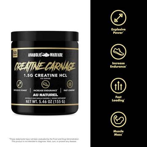 Anabolic Warfare - Creatine Carnage HCL – Força, Resistência, Massa Muscular e Rápido Carregamento – 100% Eficaz!