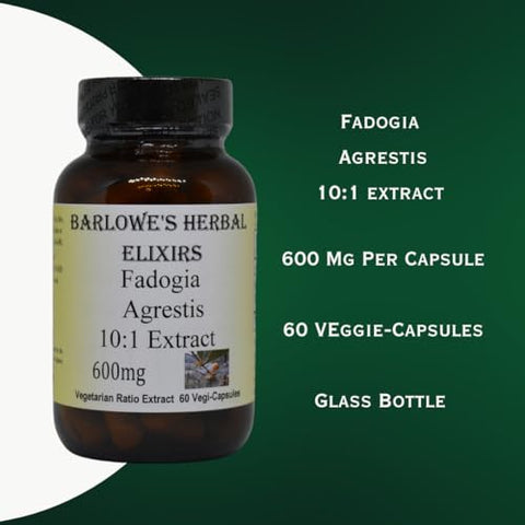 Barlowe's Herbal Elixirs - Barlowe’s Herbal Elixirs – Extrato de Fadogia Agrestis 600mg – 60 Cápsulas Vegetais – Livre de Estearato – Frasco de Vidro