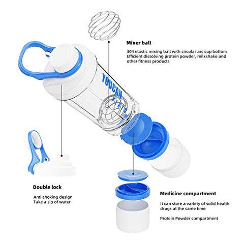 youcanplato - Garrafa de Proteína 600ml com Compartimento para Pó – Shaker para Shake de Proteína – Garrafa Pré-Treino – Mixer para Academia – Garrafa Esportiva – Feita com Tritan Livre de BPA, com Fio