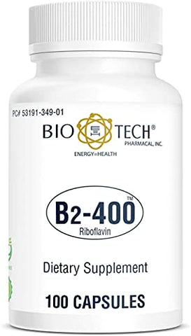 B2-400: 100 Cápsulas – Suplemento Natural – Suporte para Clareza e Produtividade – Sem Laticínios, Peixe, Glúten, Amendoim, Frutos do Mar, OGMs - Bio-Tech Pharmacal