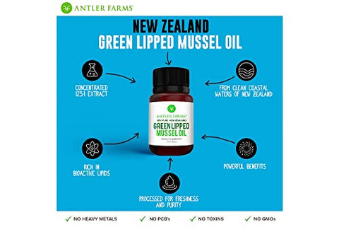 Óleo de Mexilhão de Lábios Verdes da Nova Zelândia 100% Puro, Equivalente a 12.500mg, 120 Cápsulas – Poderoso Extrato 125:1, Suprimento de 2 Meses - Antler Farms