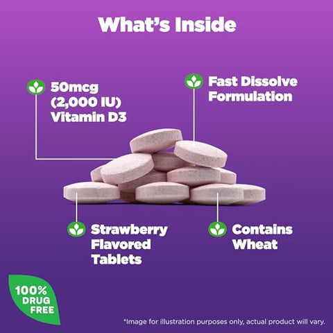 Suplemento de Vitamina D3 2.000 UI de Dissolução Rápida para Saúde Óssea e Articular – Suporte Ósseo – 90 Comprimidos – Fornecimento de 90 Dias - Natrol