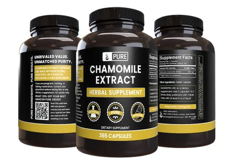 PURE ORIGINAL INGREDIENTS - Extrato de Camomila Pura Original (365 Cápsulas) – Sem Preenchedores de Magnésio ou Arroz, Sempre Puro, Verificado em Laboratório | Ingredientes Naturais