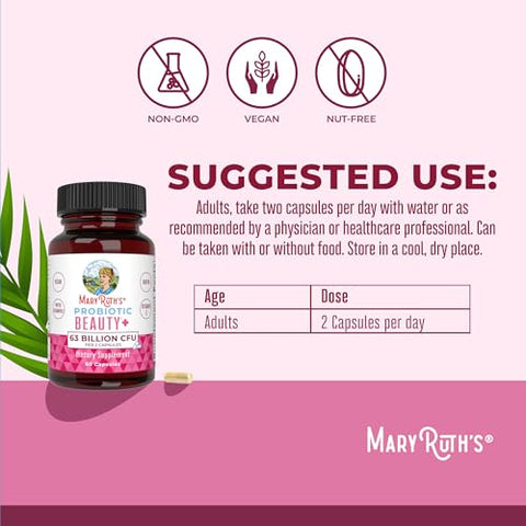 MaryRuth Organics - Cápsulas de Beleza Probióticas MaryRuth’s | Estimulador de Colágeno | 1 Mês de Fornecimento | Colágeno Vegano