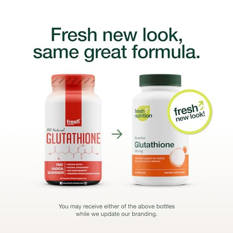 Fresh Nutrition - Cápsula de Glutationa Reduzida – DNA Verificado, Vegano, Sem OGM, Sem Glúten – Mais Forte – 100% Natural