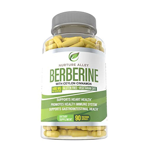 NURTURE ALLEY - Berberine Complex – 1200mg de Berberina HCL + 200mg de Canela Ceylon Orgânica – 90 Cápsulas – Suporte ao Metabolismo, Sistema Imunológico – Suplemento de Berberina HCI