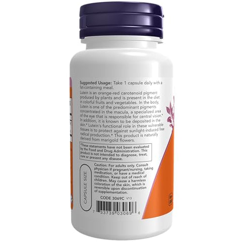 Lutein 20 mg – 90 Cápsulas Vegetais com 20 mg de Luteína Livre de Ésteres de Luteína - NOW Foods