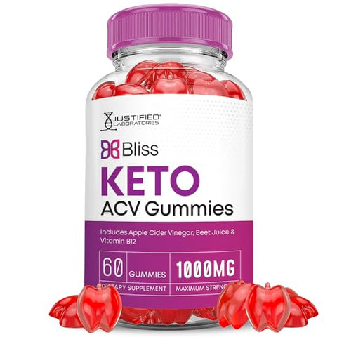 Justified Laboratories - (2 Pacotes) Bliss Keto ACV Gummies Fórmula Avançada 1000MG Bliss Keto Gummies Vinagre de Maçã Aumenta Formulado com Suco de Romã em Pó Beterraba B12 Vegano Não GMO 120 Gomas