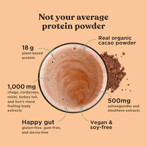Creme de Proteína Vegana Orgânica à Base de Plantas com Cacau Cremoso e Lion’s Mane, Chaga, Cordyceps e Mais | Proteína Vegana Limpa Elevada para Função Cerebral e Imunidade | 100g - Four Sigmatic