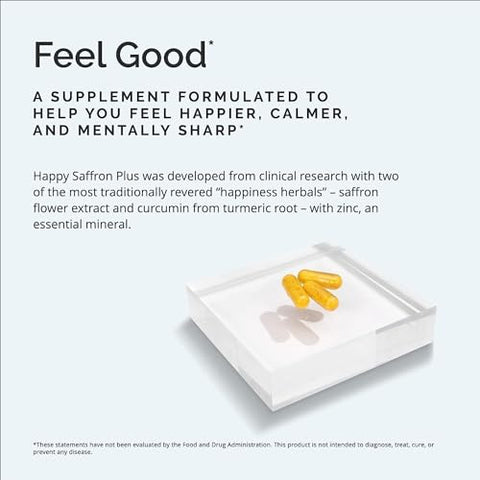 BRAINMD - Dr Amen BrainMD Happy Saffron Plus – 90 Cápsulas – Extrato de Flor de Açafrão, Curcumina | BrainMD Happy Saffron Plus – 90 Cápsulas – Extrato de Açafrão, Curcumina