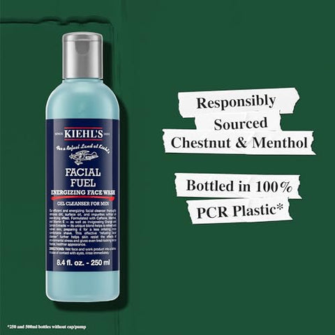 Kiehl’s Facial Fuel Face Wash Gel Refrescante para Homens, com Cafeína, Vitamina E e Mentol, Fórmula Não Ressecante Hidrata a Pele, Ideal para Poros Entupidos, 100g