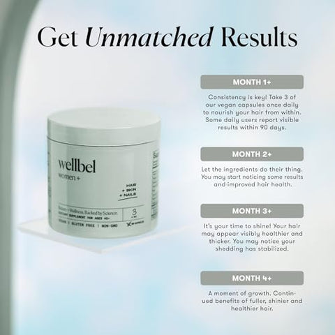 Suplemento Feminino para Cabelo, Pele e Unhas, Vegano, Sem Glúten, Não Transgênico 90 Cápsulas - WELLBEL