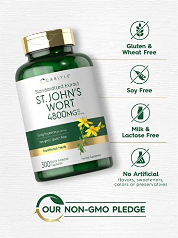 Cápsulas de Hipérico de São João | 4800mg | 300 Unidades | Não-OGM - Carlyle
