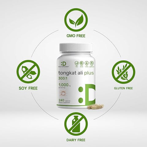 DEAL SUPPLEMENT - Extrato de Tongkat Ali 300:1 com Erva Daninha Horny Goat Weed 1.100mg, 240 Cápsulas – Longjack Indonésio