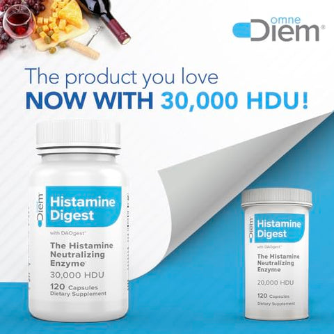 Histamine Digest DAO 30.000 HDU – 120 Cápsulas – Enzima Neutralizadora de Histamina – Alivie a Intolerância à Histamina com Diamina Oxidase - Omne Diem
