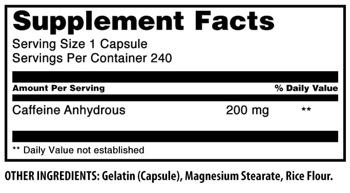 Amazing Nutrition - Amazing Formulas Cápsulas de Cafeína | 200 mg | 240 Unidades | Não-OGM | Sem Glúten | Fabricado nos EUA