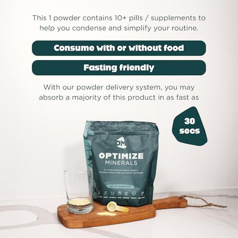 Optimize Minerals - Fórmula Multimineral Completa | Nutrição Total | Pó Suplementar para Homens e Mulheres | Minerais Traços | Multivitaminas | Micronutrientes | Solúvel em Água | 30 Porções