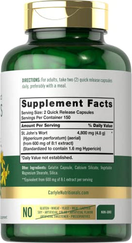 Cápsulas de Hipérico de São João | 4800mg | 300 Unidades | Não-OGM - Carlyle