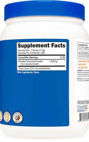 Carvão Ativado em Pó 454g – Grau Alimentício, Pasta de Dente, Máscara Facial, Controle de Odor, Vegetariano, Sem Glúten, Não-OGM - Nutricost