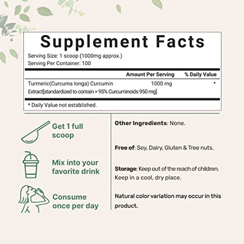 Micro Ingredients - Extrato de Cúrcuma 95% Curcuminoides (Extrato Natural de Cúrcuma e Suplementos de Cúrcuma), 100g, Rico em Antioxidantes para Articulações
