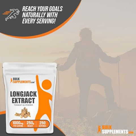Longjack Extract Powder BulkSupplements.com – Tongkat Ali para Homens – Eurycoma Longifolia – Suporte à Libido (250g – 8.8oz)