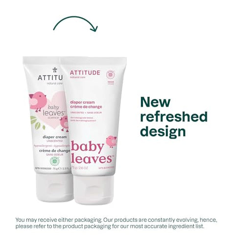 Creme para Assaduras ATTITUDE Natural Zinc | EWG VERIFIED, Hipoalergênico, Testado por Dermatologistas e Sem Fragrância | Bloqueia a Umidade, Previne Irritações | Bebê com Pele Saudável | 50g
