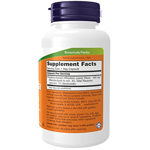 NOW Foods - NOW Supplements Rhodiola 500 mg – 120 Cápsulas Vegetais | Energia Natural e Bem-Estar