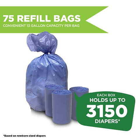 Bolsas de Fraldas Pail Buddies, 75 Unidades, Fragrância de Pó Fresco, Compatíveis com o Balde de Fraldas Ubbi, Feitas com Material Reciclado, Capacidade de 13 Litros, Fortes e Duráveis