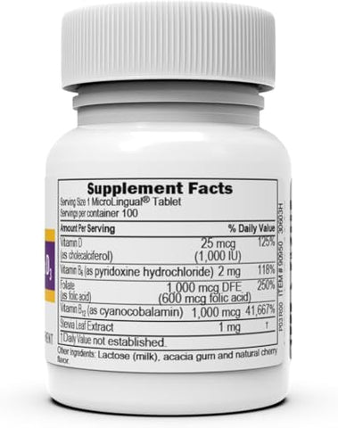 Vitamina B12 Cyanocobalamin 1000 mcg, B6, Ácido Fólico, Vitamina D 1000 UI, Comprimidos MicroLingual de Dissolução Rápida, 100 Unidades, Saúde Óssea, Metabolismo Energético - Superior Source