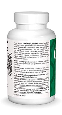 Yaeyama Chlorella Green Superfood – 200 mg, 600 Comprimidos | Vitamina B12 à base de plantas | Marca Source Naturals - Source Naturals