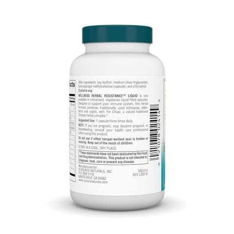 Wellness Herbal Resistance – Echinacea e Coptis | Fortaleça sua imunidade | 60 cápsulas - Source Naturals