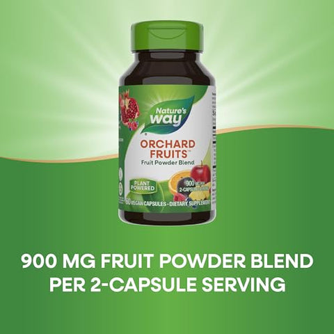 Nature's Way - Nature’s Way Orchard Fruits: Pó de Frutas, Mistura com 12 Frutas Diferentes, 900mg por Porção de 2 Cápsulas, 60 Cápsulas (Embalagem Pode Variar)