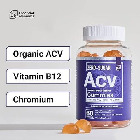Gomas de Vinagre de Maçã ACV Zero-Açúcar Essential Elements da “The Mother” – Veganas, Fonte Natural de Cromo, 60 Unidades (2-Pack)