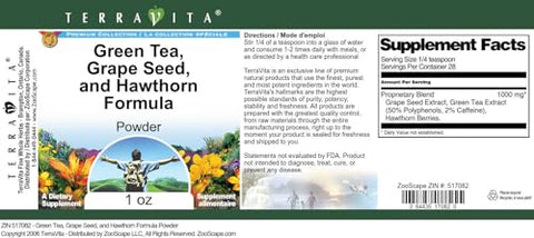 Terravita - High Blood Pressure Support Powder – Green Tea, Grape Seed and Hawthorn (1 oz, ZIN: 517082) – 3 Pack